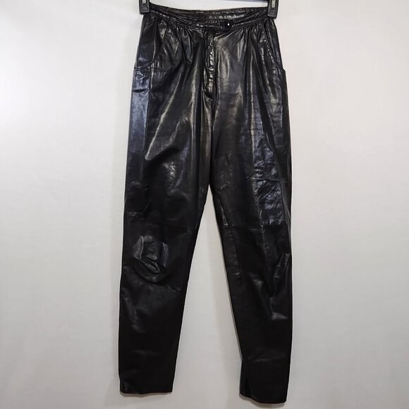 Peck & Peck Women's Size 5/6 Black Genuine Leather Pleat Front Zip Close Pants - Picture 14 of 15